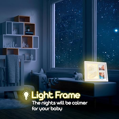 Baby Footprint Kit with LED Night Light - Baby Hand and Footprint - Newborn Footprint - Baby Shower Gifts - Newborn Essentials - Baby Registry Search - Keepsake Frame - Nursery Decor - New Size XL - Jamouz