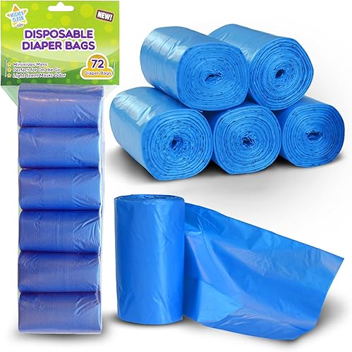 Mighty Clean Baby Disposable Diaper Bag Refill Rolls - Waste Sacks with Light Powder Scent - 72 Count - Jamouz