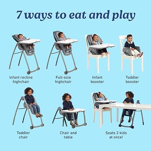 Graco Table2Table Premier Fold 7 in 1 Convertible High Chair | Converts to Dining Booster Seat, Kids Table, and More, Maison - Jamouz