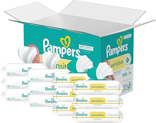 Pampers Sensitive Baby Wipes, Water Based, Hypoallergenic and Unscented, 8 Flip-Top Packs, 4 Refill Packs (1008 Wipes Total) - Jamouz