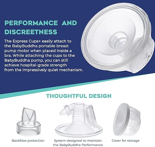 BabyBuddha Hands Free Milk Collection Cups for Breast Pump, 8 Fl Oz per Cup, Milk Containers, Compatible with BabyBuddha Breast Pump, Wearable Cups, Small, 2 Pack (22 to 24mm) - Jamouz