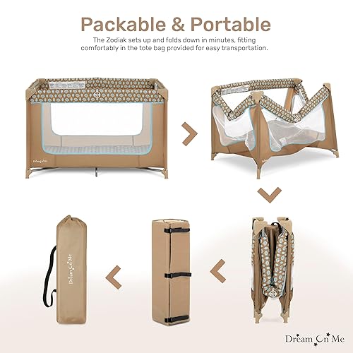 Zodiak Portable Playard in Coffee and Blue, Lightweight, Packable and Easy Setup Baby Playard, Breathable Mesh Sides and Soft Fabric - Comes with a Removable Padded Mat - Jamouz