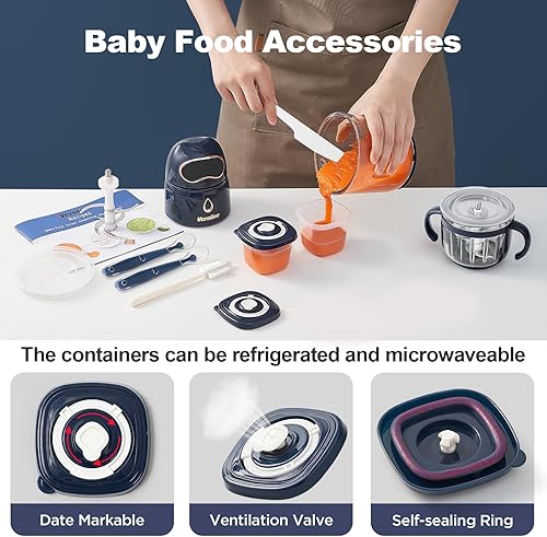 Baby Food Maker, 10-in-1 Baby Food Processor Set with 2 Glass Bowls (600ml+300ml), Baby Food Blender for Baby Puree, Fruit, Meat, Vegatable, Baby Food Storage Containers, Baby Essentials - Jamouz