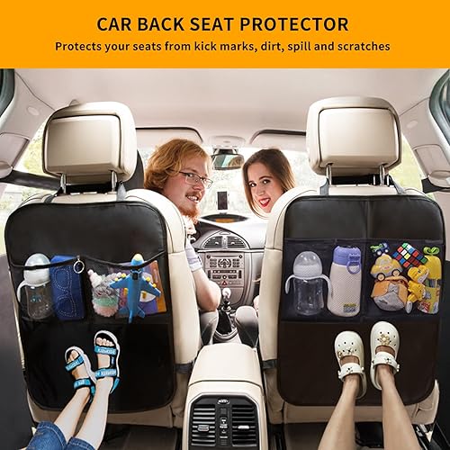 2 Pack Kick Mat Backseat Protector,Back Seat Cover for Kids,Car Seat Back Protectors with 2 Pocket Storage Organizer for Car, SUV, Minivan or Truck Seats - Jamouz