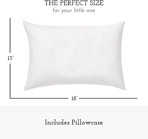 Little Sleepy Head Toddler Pillow for Kids (13 x 18) Bundle with Cozy White 100% Cotton Toddler Pillowcase - 2 Items - Jamouz