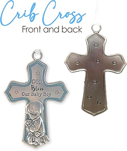 elskandi Crib Cross God Bless This Baby Boy Baptism Gifts for Baby Boys Christening Gifts for Boys Baptism Baby Dedication Gift - Jamouz
