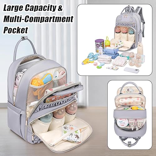Diaper Bag Backpack,Stylish Baby Diaper Bag,Waterproof Travel Diaper Backpacks Baby Bags with Changing Pad,Stroller Straps,Insulated Pockets (Khaki) - Jamouz