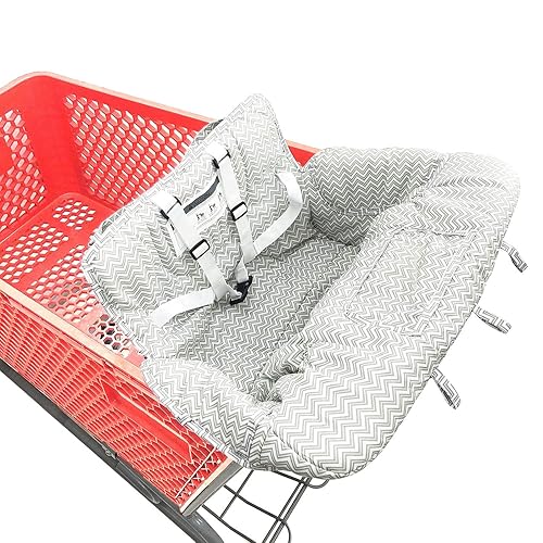 Portable 2-in-1 Grocery Cart Seat Cover and Baby Highchair Cover (Gray Chevron) - Jamouz