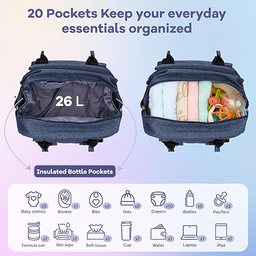 RUVALINO Diaper Bag Backpack, Multifunction Travel Pack Maternity Baby Changing Bags, Large Capacity, Waterproof, Black - Jamouz