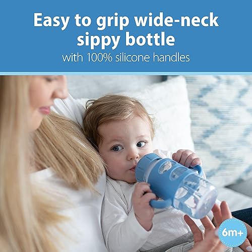 Dr. Brown's Milestones Wide-Neck Sippy Spout Bottle with 100% Silicone Handles, Easy-Grip Handles with Soft Sippy Spout, 9oz/270mL, Green & Gray, 2-Pack, 6m+ - Jamouz