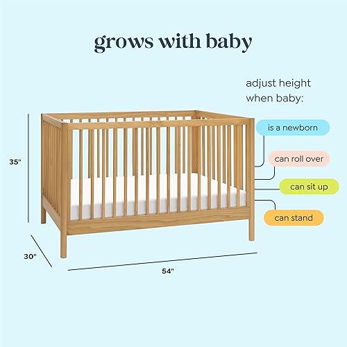 DaVinci Birdie 3-in-1 Convertible Baby Crib - GREENGUARD Gold Certified Crib - Convertible Crib to Toddler Bed and Daybed - Baby Bed w/ 4 Adjustable Heights - Easy to Assemble Wooden Crib - Honey - Jamouz