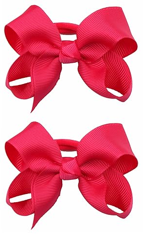 3 Inch Baby Girl Hair Bows Elastic Hair Tie Accessories Bow Ponytail Holder - Set of 2 (Red) - Jamouz