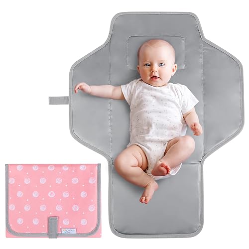 Baby Portable Changing Pad Travel - Waterproof Compact Diaper Changing Mat with Built-in Pillow - Lightweight & Foldable Changing Station, Newborn Shower Gifts - Jamouz