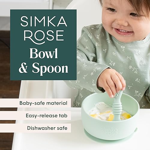 Simka Rose Baby Bowl and Spoon Set, Baby Bowls Suction for Toddler, BPA-Free Silicone Bowls Baby, Baby Bowl and Spoon Dishwasher and Microwave Safe Baby Feeding Supplies (Peach) - Jamouz