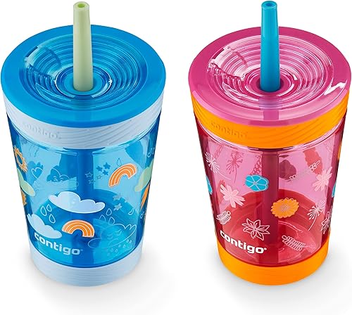 Contigo Kids Spill-Proof 14oz Tumbler with Straw and BPA-Free Plastic, Fits Most Cup Holders and Dishwasher Safe, 2-Pack Strawberry Cream & Blue Raspberry - Jamouz