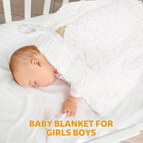 Baby Blanket Baptism Christening Gifts for Girl Boys Baby Easter Dedication Church Gifts Mi Bautizo White Soft Crochet Shawl Towel - Jamouz