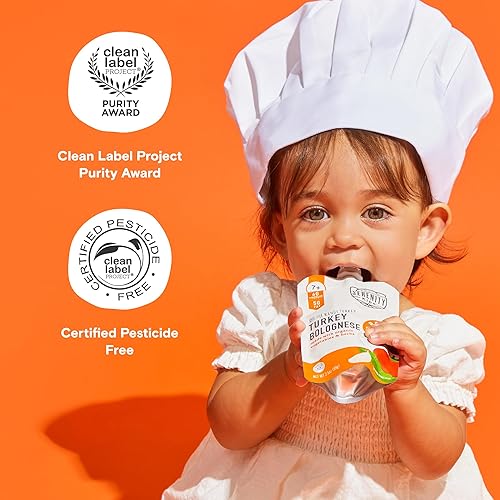 Serenity Kids Bone Broth Puree Made with Organic Veggies - Clean Label Project Purity Award Certified - 3.5 Ounce BPA-Free Pouch - Free Range Turkey Bolognese - 6 Count - Baby Food Turkey Bone Broth - Jamouz