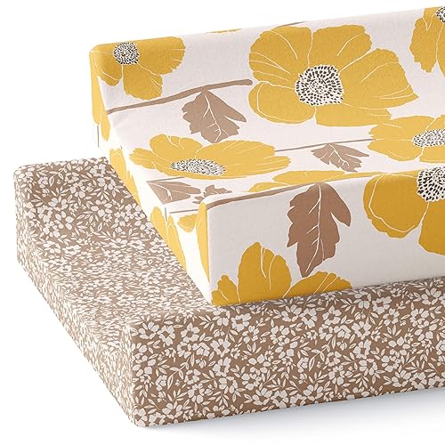 Baby Changing Pad Cover 2-Pack for Girls (Fleurette) - Premium Fitted Sheets Baby Diaper Changing Table Cover - Buttery Soft Cotton Blend - Jamouz