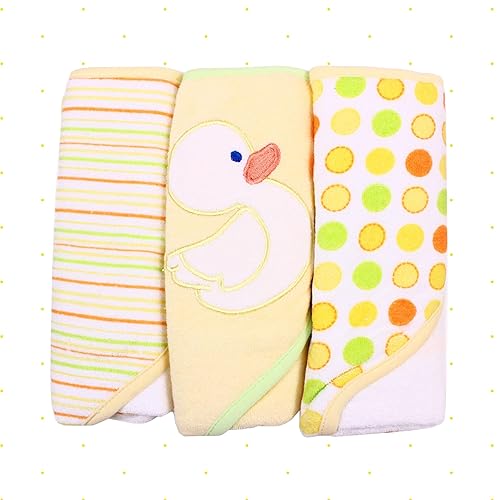 Spasilk Hooded Towel Set for Newborn Boys and Girls, Soft Terry Towel Set, Pack of 3, Yellow Duck - Jamouz