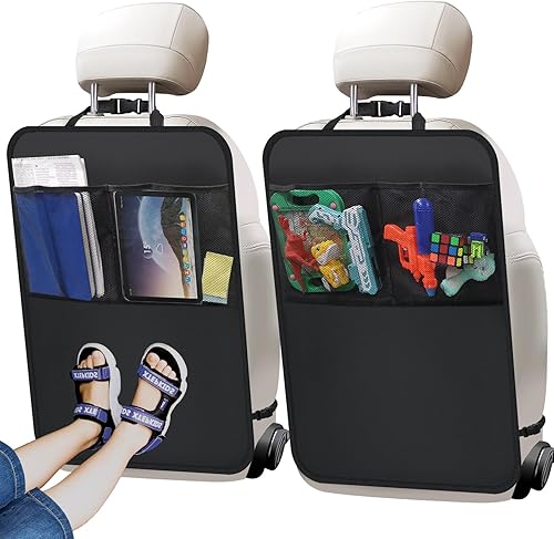2 Pack Kick Mat Backseat Protector,Back Seat Cover for Kids,Car Seat Back Protectors with 2 Pocket Storage Organizer for Car, SUV, Minivan or Truck Seats - Jamouz