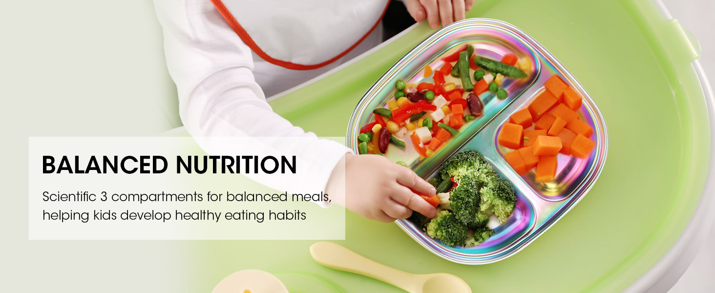 3 compartments stainless steel kids plates