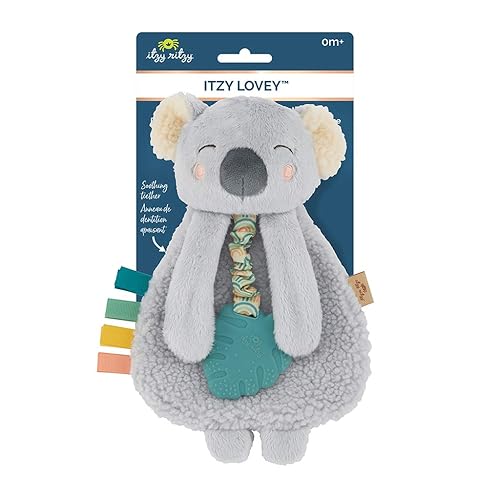 Itzy Ritzy - Itzy Lovey Including Teether - Baby Lovey with Teether, Textured Ribbons & Dangle Arms - Features Crinkle Sound, Sherpa Fabric and Minky Plush (Pink Bunny) - Jamouz