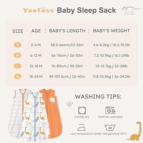 Yoofoss Baby Sleep Sack 6-12 Months Wearable Blanket for Babies 100% Cotton 2-Way Zipper TOG 0.5 Toddler Sleeping Sack 3 Pack, Soft Lightweight Sleep Sacks - Jamouz