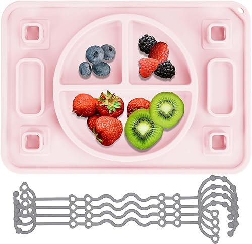 Platinum Food Grade Silicone Plates with Strong Suction for Baby & Toddlers, Baby Placemats with 4 Toy Straps to Secure Baby Essentials, Baby Led Weaning, Self Feeding, Dishwasher Safe (Green) - Jamouz