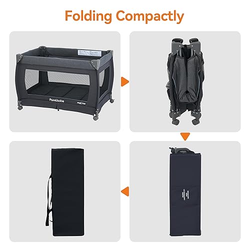 Pamo Babe 3-in-1 Baby Playard, Basic Magic Fold Nursery Center with Zip Door & Changing Table, One Second to Set Play Yard - Jamouz