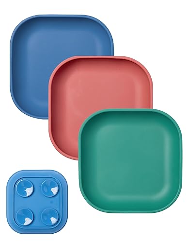BABELIO Powerful Suction Plates for Baby and Toddler, 100% Food Grand Silicone, Divided, BPA Free, Microwave & Dishwasher Safe, Stay Put, 3 Pack - Jamouz