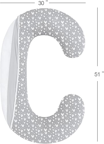 Pregnancy Pillow Cover U-Shaped, Super Soft Replacement Cover Fits Most 55/57 Inch Maternity Pillow, Full Body Pregnancy Pillow Case, Universal Fit, Grey Hearts Print - Jamouz