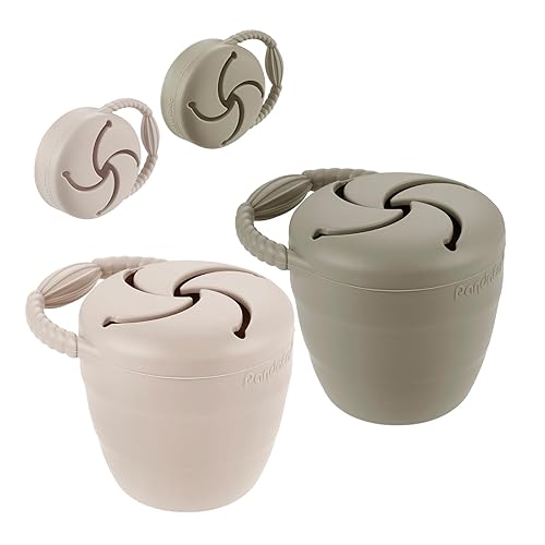 PandaEar Silicone Snack Containers, Collapsible Toddler Snack Cups Spill Proof Food Catcher for Toddler Baby, Pack of 2 (Light Tan/Walnut) - Jamouz