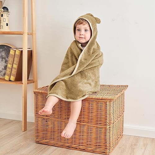 Toddler Bath Towel - Viscose from Bamboo & Cotton Blend for Delicate Skin - Super Soft Thick 600GSM - Ideal Toddler Boy and Girl Bath Essentials 35'x35' Bath Towel - Baby Towel with Hood - Jamouz