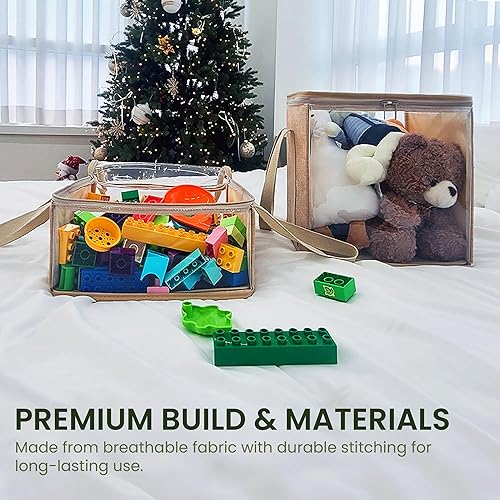 holay 2-Pack 12' Cube Storage Bins [White] - 27L Capacity PVC Boxes Transparent Lid & Handles - Durable & Foldable - Multi-Purpose Toy, Clothes, Blocks Organizer for Kids, Toddlers, Playroom (Large) - Jamouz