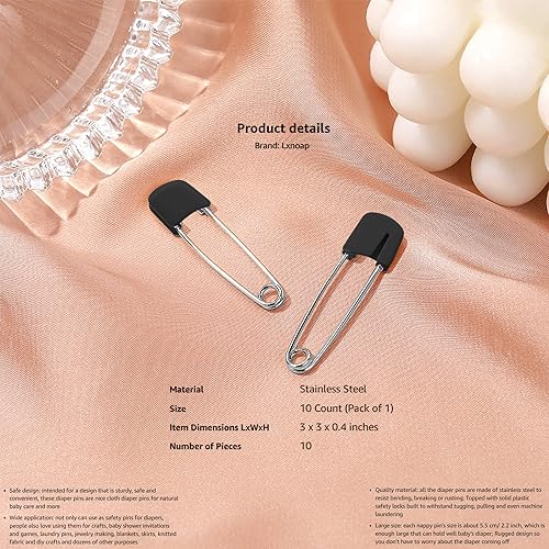 Lxnoap 10 pcs Cloth Diaper Pins Stainless Steel Traditional Safety Pin (Black) - Jamouz