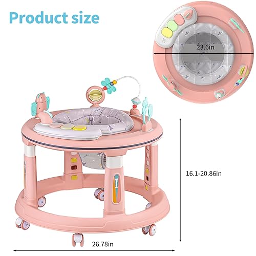 Baby Walker with Music and Lights, 5 Adjustable Heights, Baby Walkers and Activity Center for Boys Girls Babies 6-12 Months, Features 360 Degree Swivel Seat, Detachable Toys and Bounce Foot pad - Jamouz