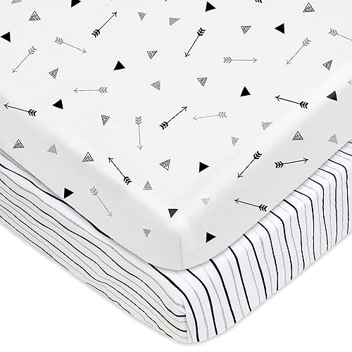 TL Care 2 Pack Fitted Pack N Play Playard Sheet 27' x 39', Soft Breathable Neutral 100% Cotton Jersey Pack and Play Sheet, Gray Star/Gray Zigzag, for Boys and Girls, Fits Most Mini Crib - Jamouz