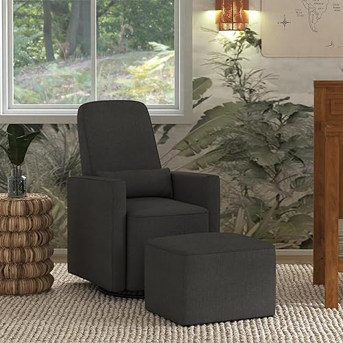 DaVinci Olive Upholstered Swivel Glider with Bonus Ottoman in Polyester Cream, Greenguard Gold & CertiPUR-US Certified - Jamouz