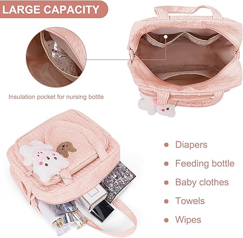 Lushandy Baby Diaper Bag Tote, Cute Mommy Nappy Crossbody Travel Tote, Multifunction Storage Bag - Jamouz