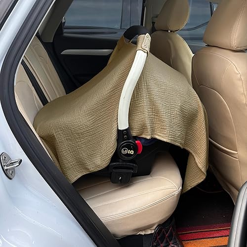 100% Muslin Cotton Car Seat Cover Baby, Carseat Canopy Cover, Universal Fit Stroller Covers for Boys and Girls (Roman Green) - Jamouz
