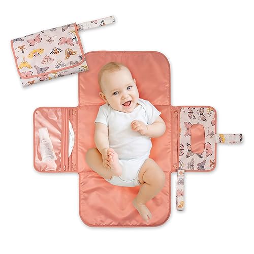 Tiny Twinkle Portable Diaper Changing Pad, Foldable Waterproof Baby Change Pad for Newborn Girl & Boy with Smart Wipes Pocket (Beige Checkers) - Jamouz