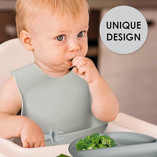 Bluet B- Silicone Baby Feeding Set - Baby Led Weaning Supplies - Baby Spoons, Suction Bowl - Plate - Baby Utensils Set - Silicone Feeding Set for Baby First Foods, Infant Eating - 8pcs - Purple - Jamouz