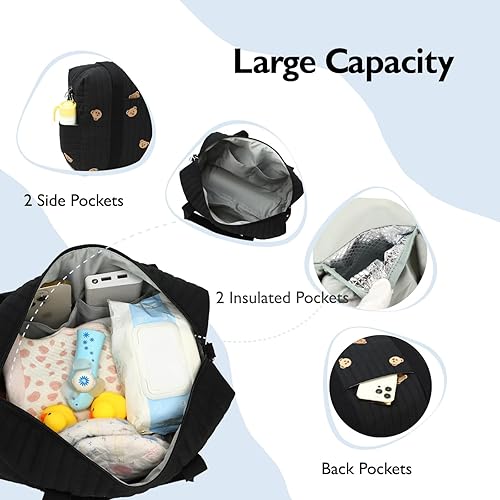 Diaper Bag Tote with Insulated Pockets and Stroller Hooks for Travel - Jamouz