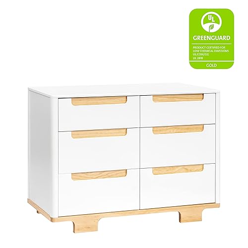 babyletto Yuzu 6-Drawer Dresser in White and Natural, Greenguard Gold Certified - Jamouz