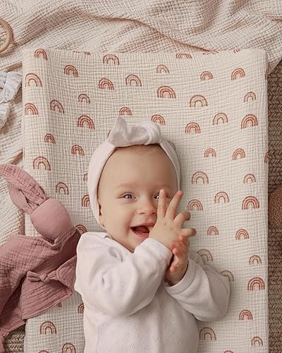 Blissful Diary Muslin Changing Pad Cover for Girls Boys, Ultra Soft Breathable Cotton, Baby Diaper Change Table Pad Covers, 2Pack (Roman Green&Leaf) - Jamouz