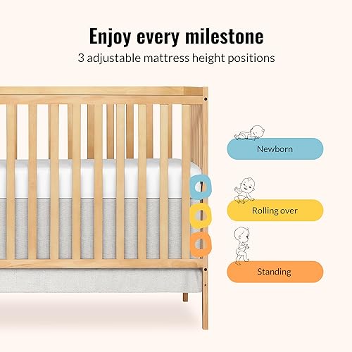 Synergy 5-In-1 Convertible Crib In White, made of New Zealand Pine wood, JPMA & Greenguard Gold Certified, features 3 mattress height settings - Jamouz