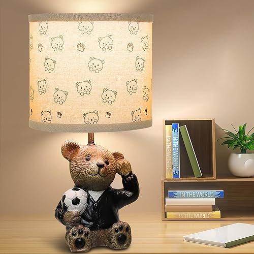 Small Animal Table Lamp for Bedroom Nightstand,Nursery Single Bedside Lamp for Kid,Mini Cute Desk Lamp with Lampshade for Boy Girl(Bulb Included) (Brown) - Jamouz