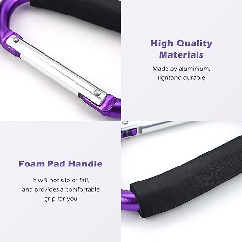 JIALEEY Strong Large Durable Buggy Carabiner Stroller Hooks Mummy Clip Pram Pushchair Grocery or Shopping and Plastic Bags Holder, 2 Pack Purple - Jamouz