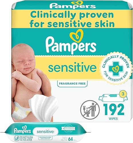 Pampers Sensitive Baby Wipes, Water Based, Hypoallergenic and Unscented, 8 Flip-Top Packs, 4 Refill Packs (1008 Wipes Total) - Jamouz