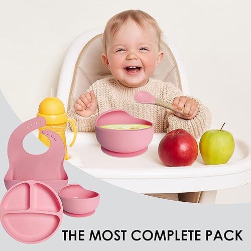 Bluet B- Silicone Baby Feeding Set - Baby Led Weaning Supplies - Baby Spoons, Suction Bowl - Plate - Baby Utensils Set - Silicone Feeding Set for Baby First Foods, Infant Eating - 8pcs - Purple - Jamouz